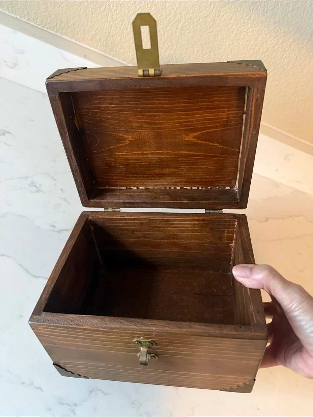 Vintage Wooden Box with Brass Accents and hinged lid
